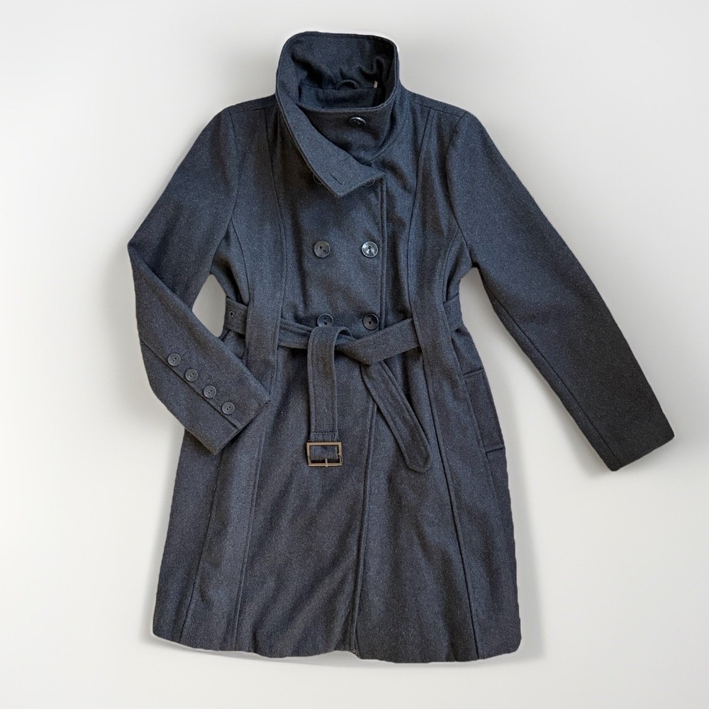 Black Rivet Women's Belted Wool Trench Coat Sz XL Double Breasted GIII Overcoat